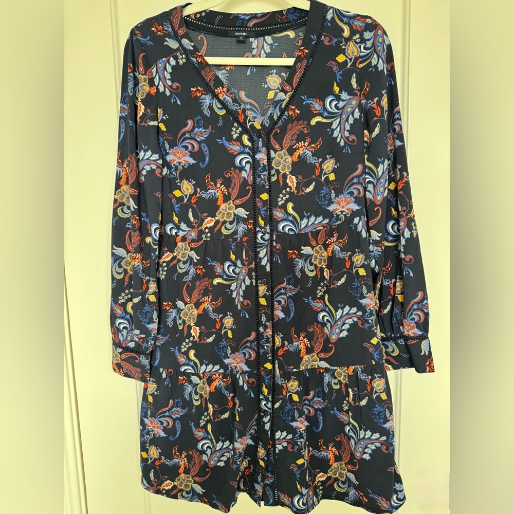 Floral Navy Blue Button-Up Dress